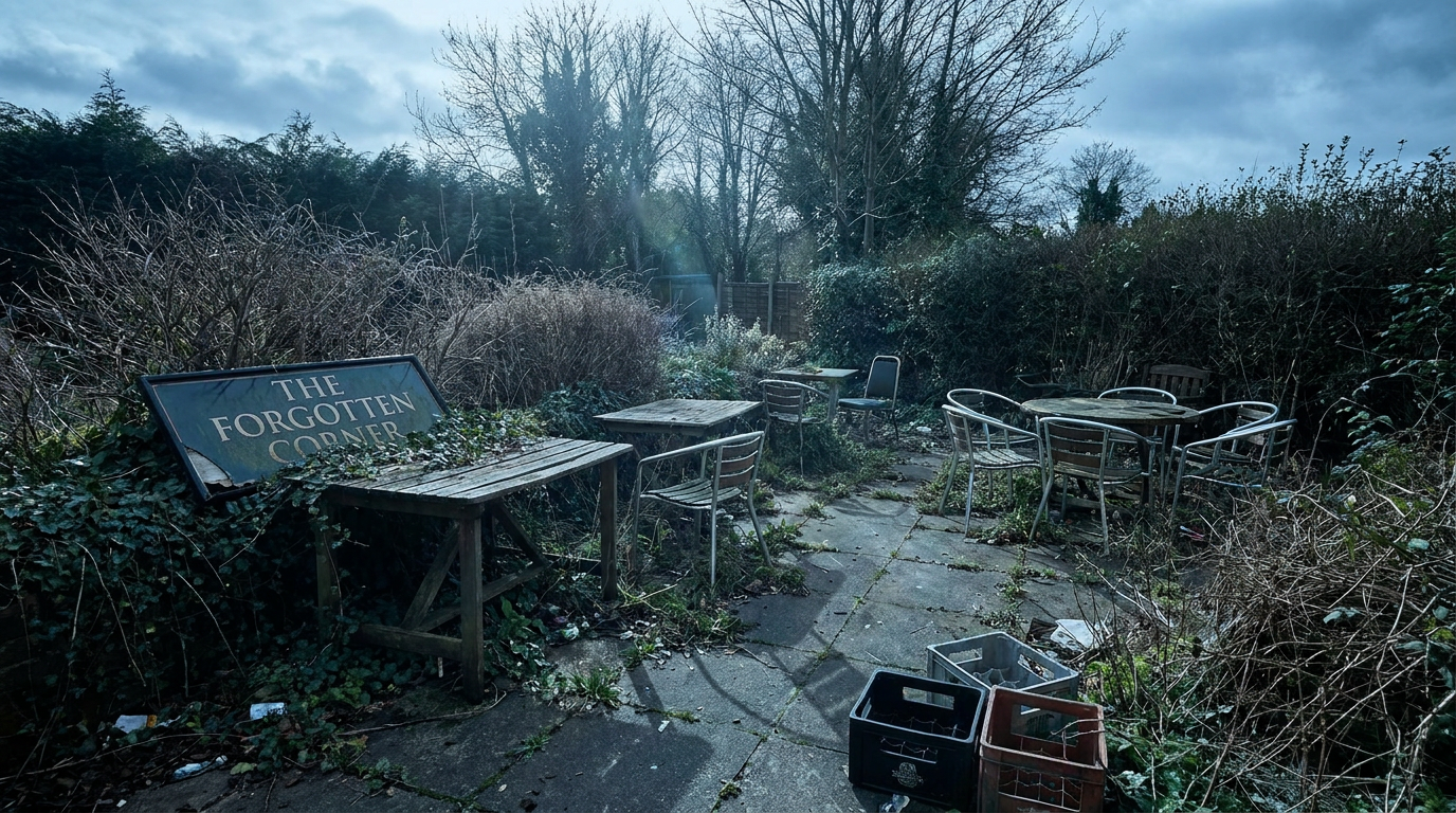 Uninviting pub garden before transformation showing untapped potential