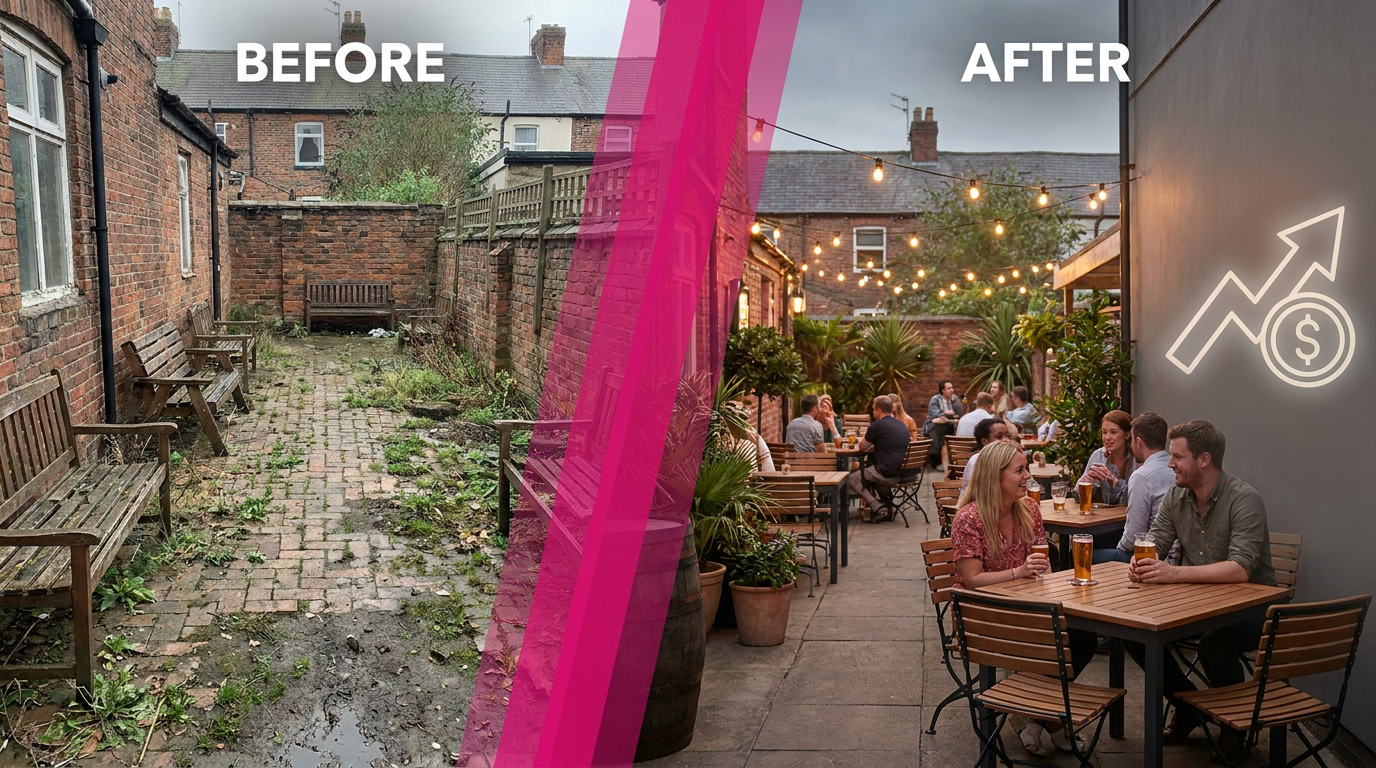 Pub garden transformation results showing increased customer activity and ROI