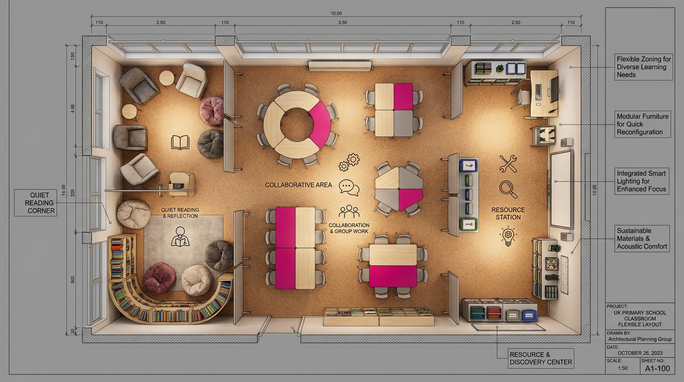 Ofsted-ready classroom layout with flexible learning zones