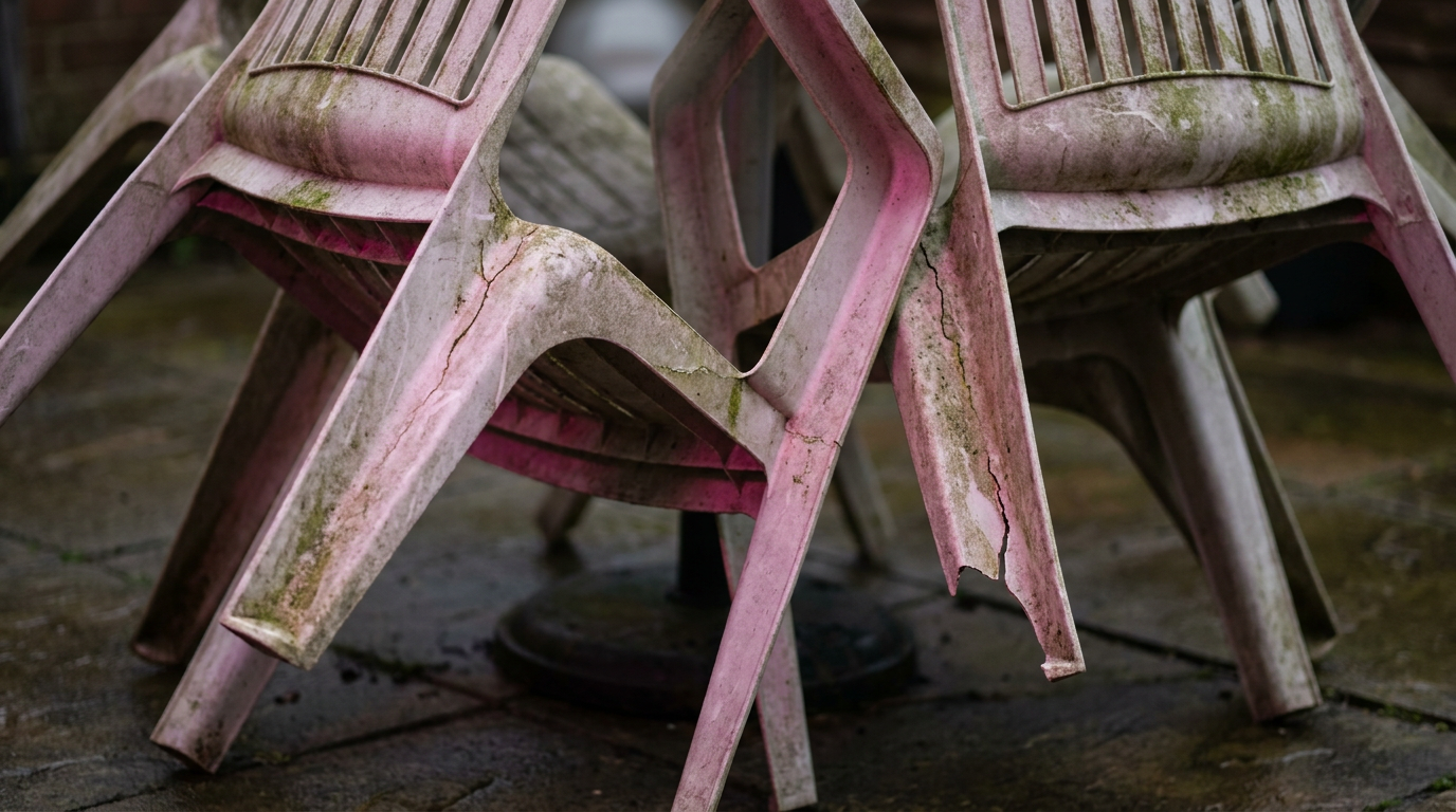 Damaged outdoor furniture illustrating DIY risks