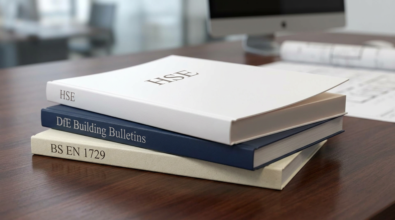 HSE, DfE, and BS EN 1729 documents for school environment guidelines