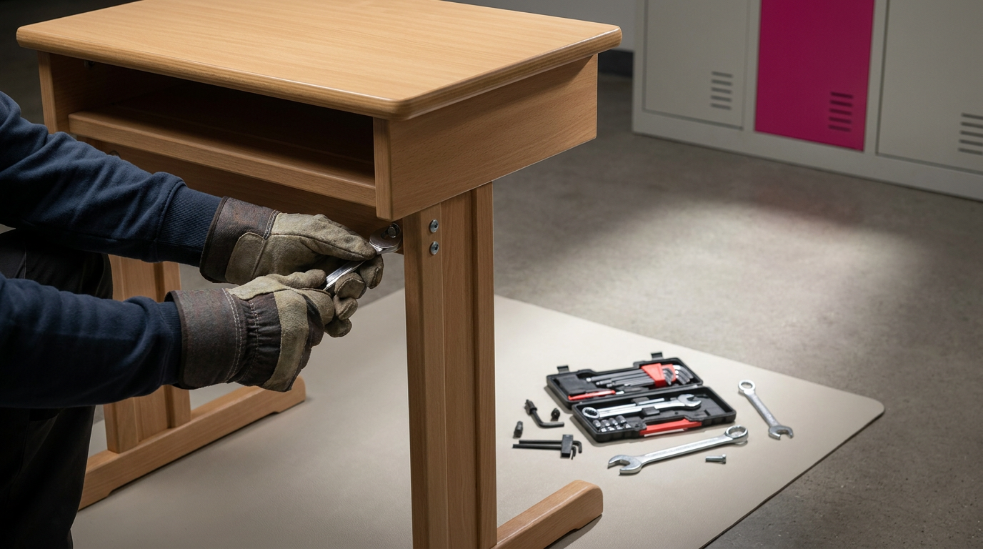 Proactive school furniture maintenance - tightening desk bolts