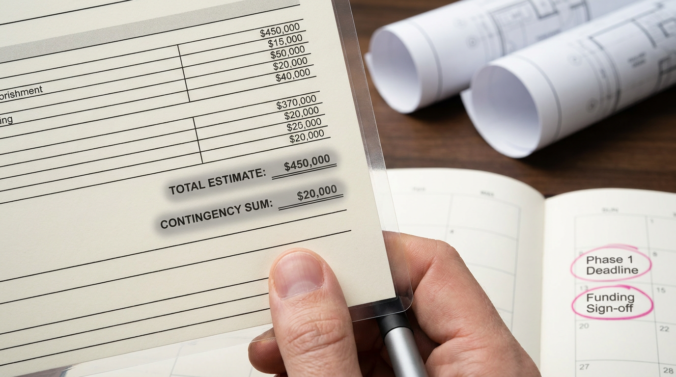 Office fit-out budget management - detailed financial spreadsheet and calendar