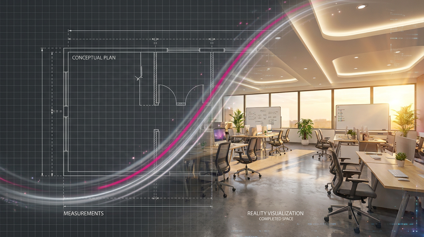 Visualising space design and fit-out with 2D plans and 3D renders