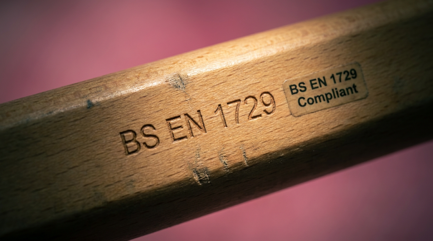 BS EN 1729 compliance stamp on nursery furniture