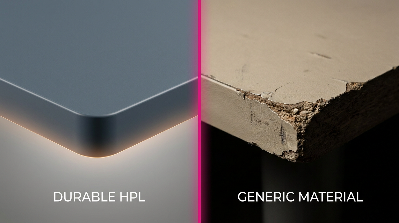 Durable high-pressure laminate vs less durable furniture material