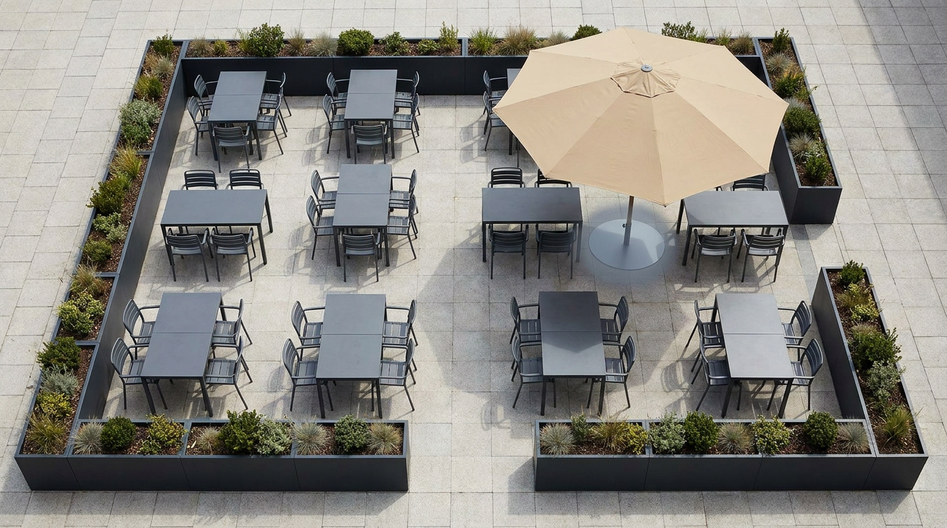 Furniture and layout compliance - organised outdoor restaurant seating
