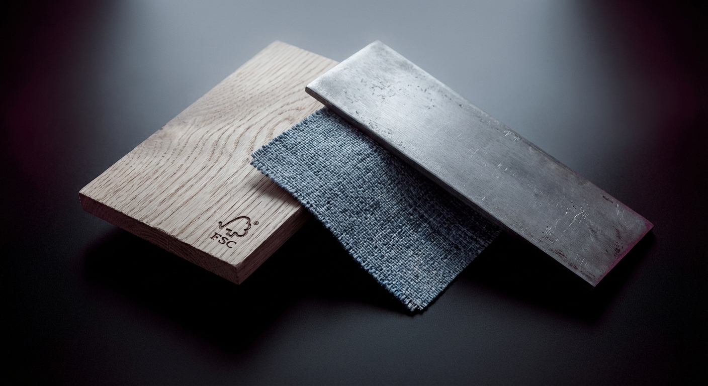 Sustainable furniture materials - FSC wood, recycled steel, recycled plastic