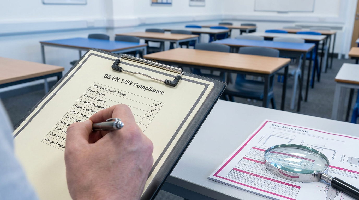 Compliance checklist and BS EN 1729 Size Mark guide for school tables