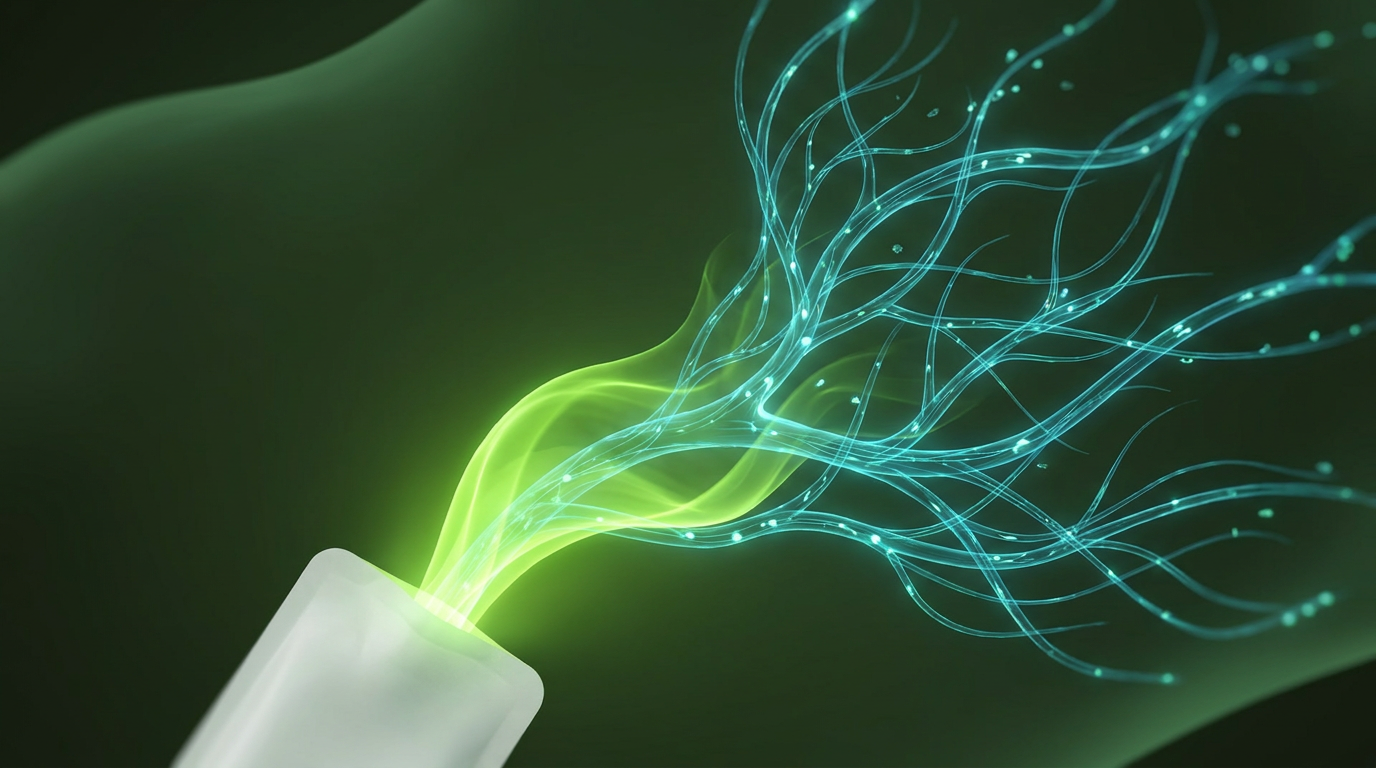 Energy pouches mechanism - sublingual absorption represented by glowing lines