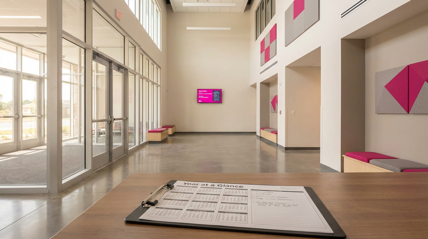 School corridor ready for term, symbolising effective yearly planning