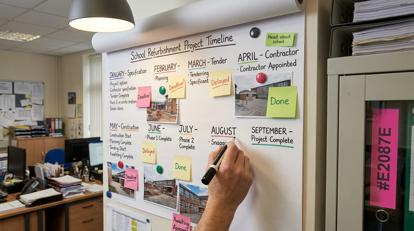 Detailed procurement master plan timeline for school refurbishment project