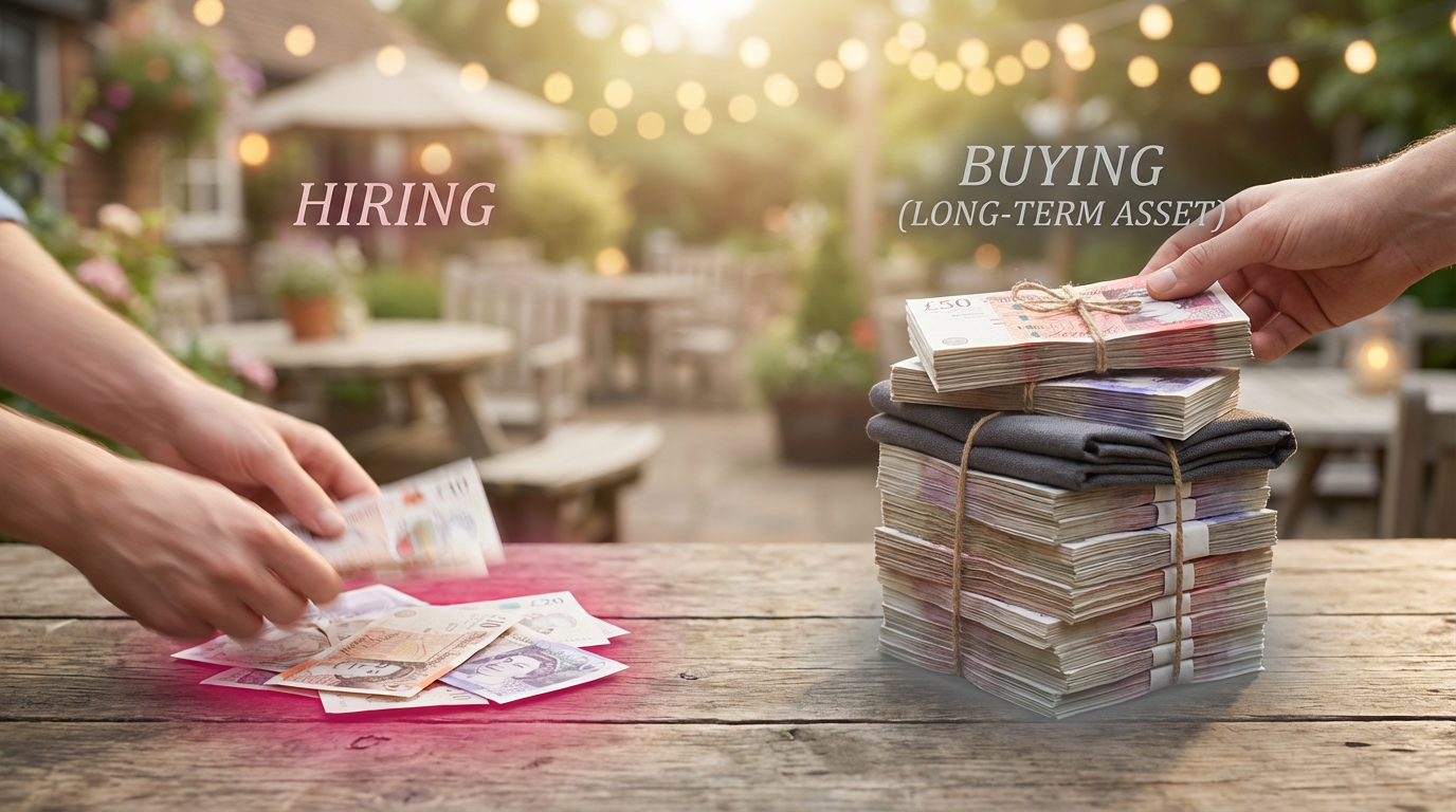Financial breakdown - comparing money spent on hiring vs. buying furniture