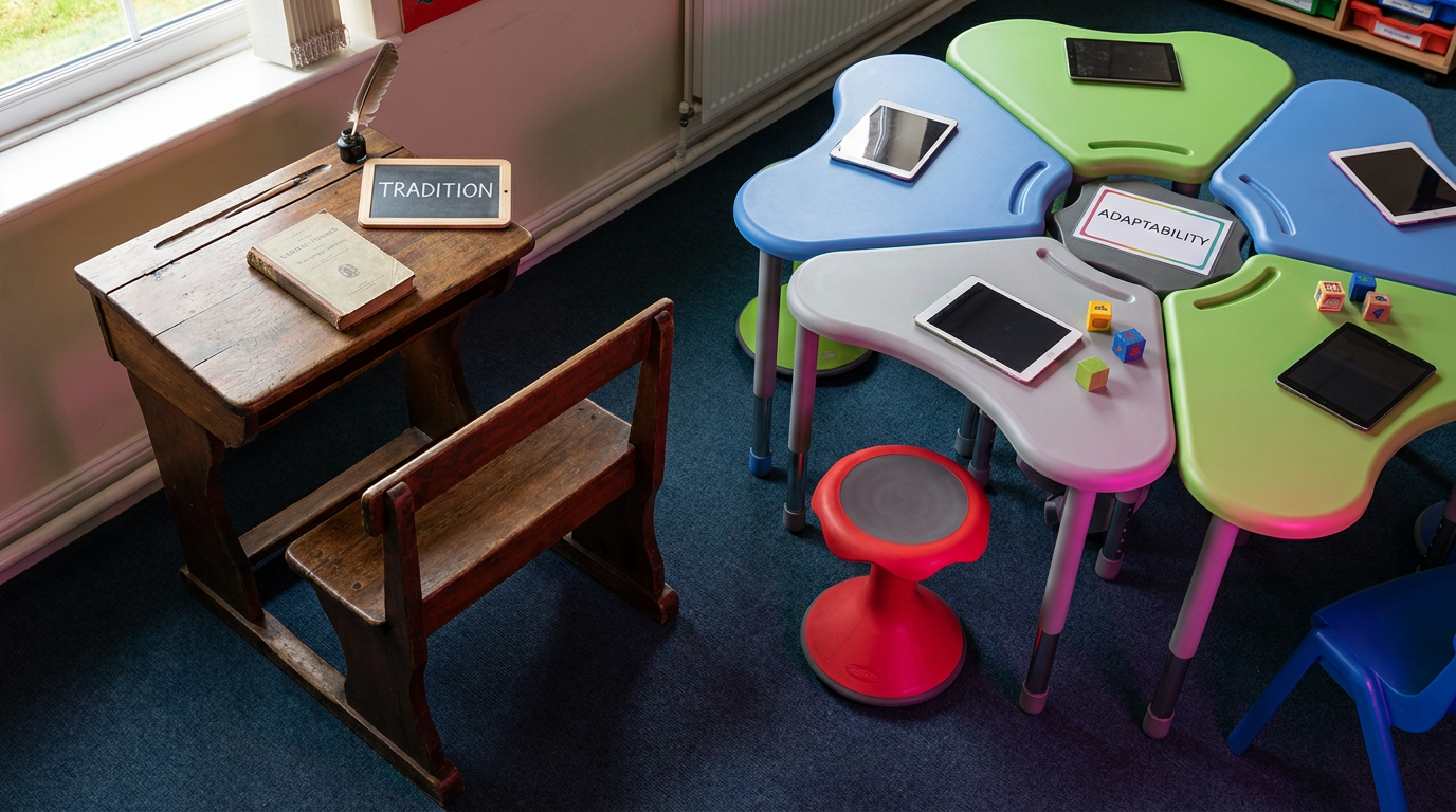 Comparison of traditional and flexible learning furniture for UK schools