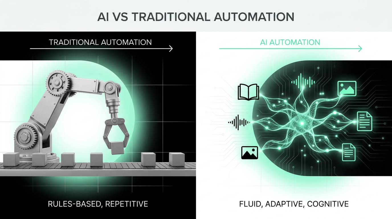 AI automation vs traditional automation - comparison of rigid vs adaptive systems