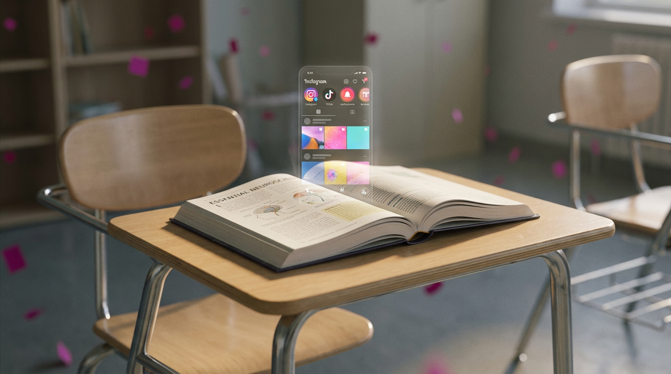 School classroom with digital phone distraction symbolising challenge
