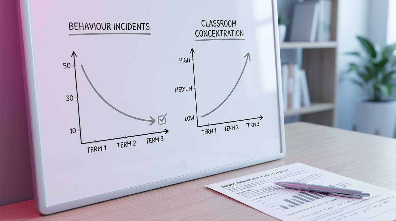Graphs showing reduced behaviour incidents and increased concentration in school