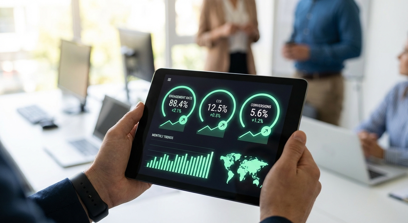 Measuring AI prompt success - digital dashboard with engagement metrics