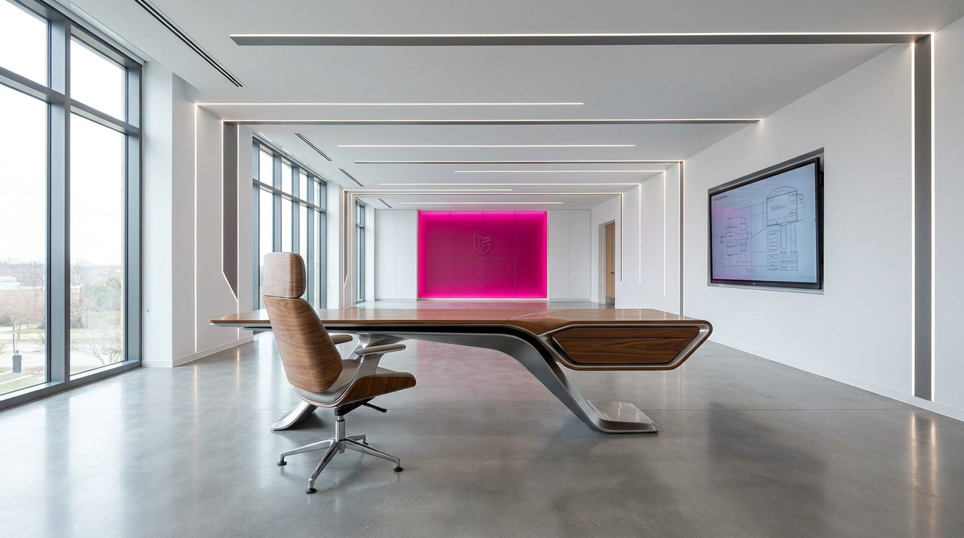 Modern, pristine new school furniture in a minimalist classroom setting