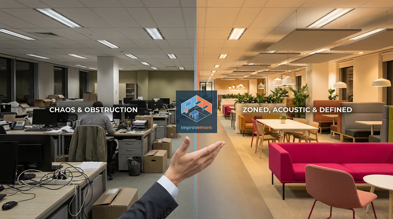 Office furniture layout mistakes - open plan vs zoned office