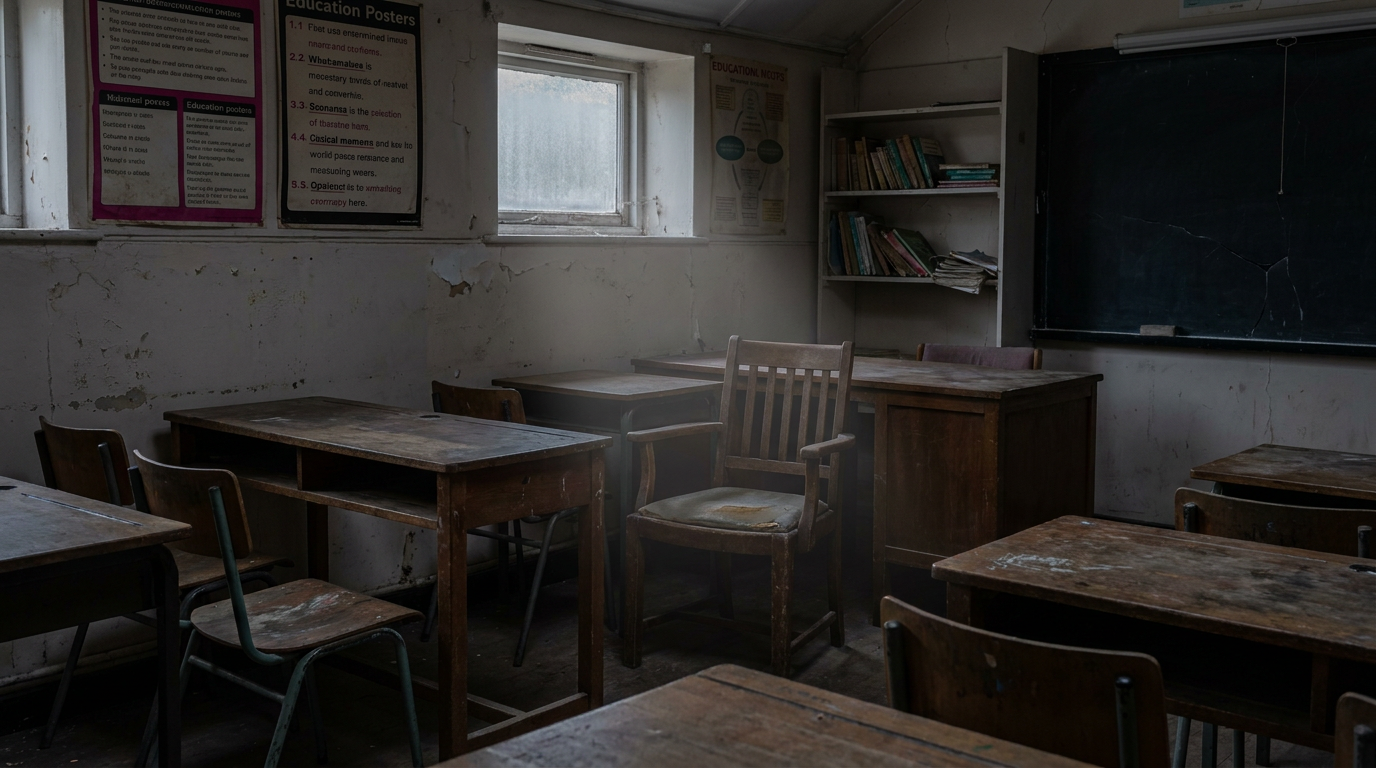 Ageing school furniture in a classroom highlighting budget challenges