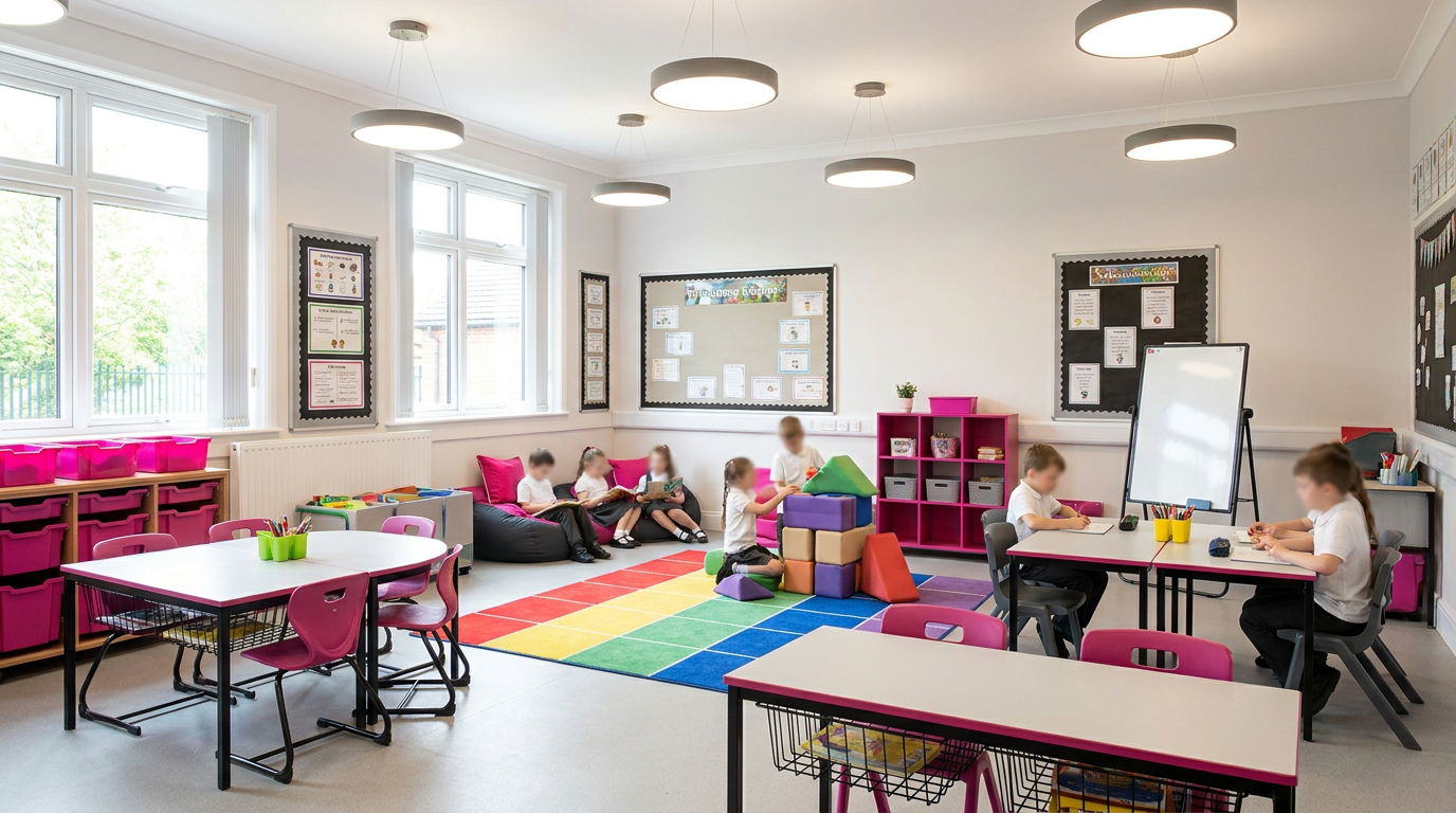 Transformed learning environment with new school furniture after 20% saving