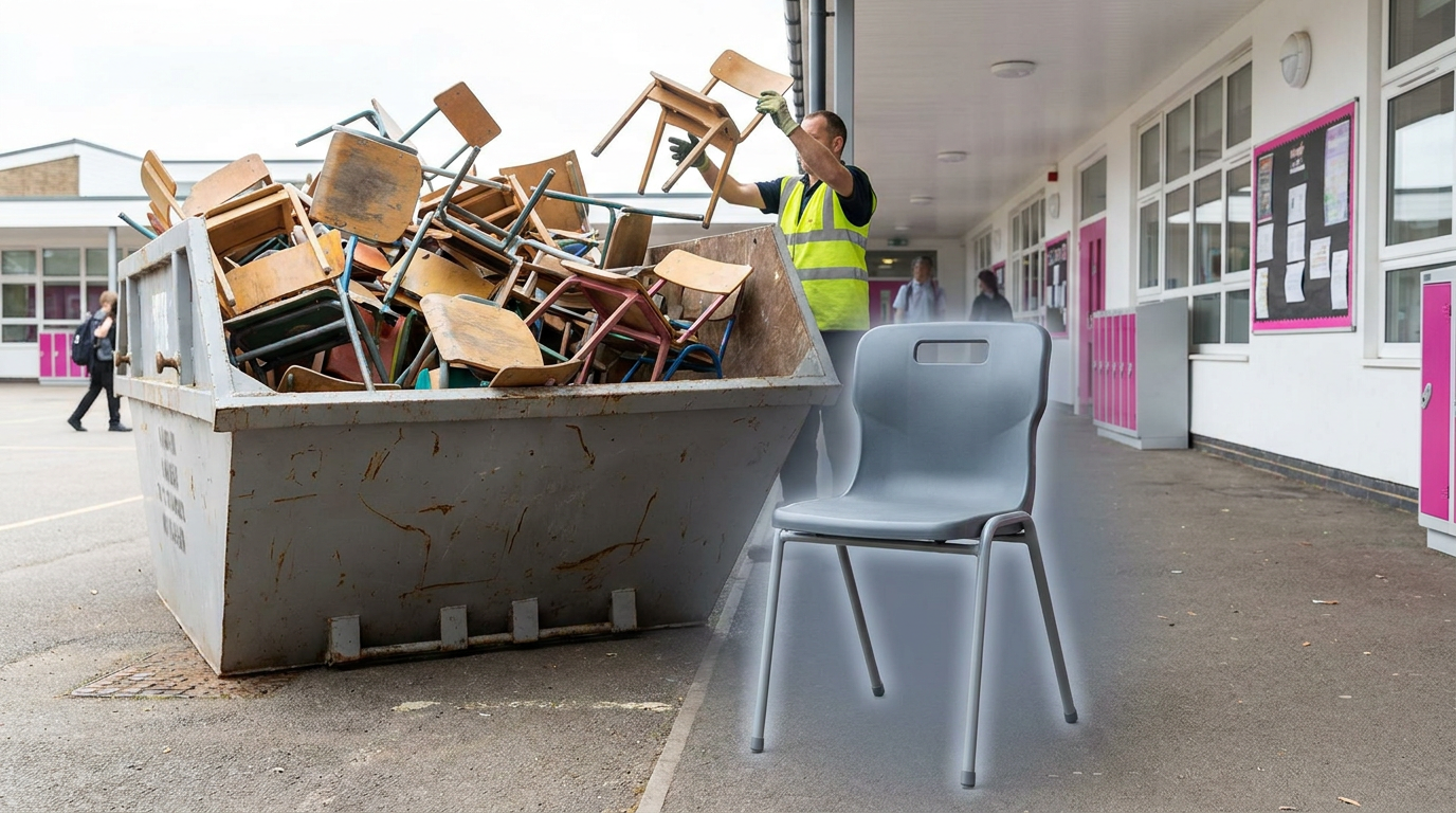 Lifecycle value vs. cheap school furniture - old chairs discarded
