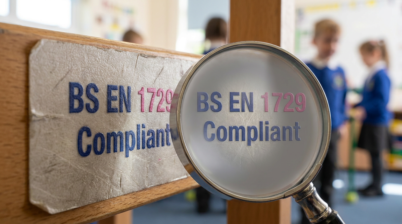 BS EN 1729 compliance label on school furniture