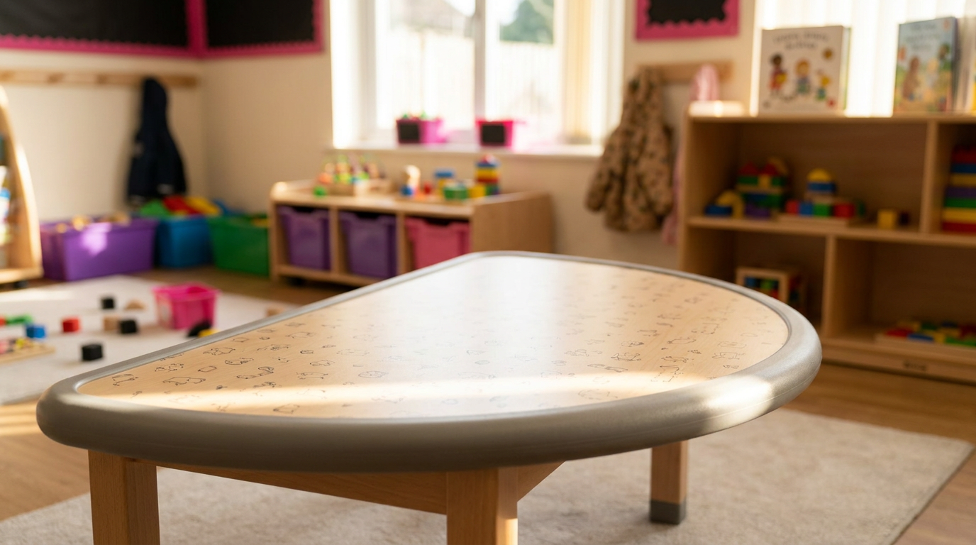 Early years school table with rounded edges in a nursery classroom