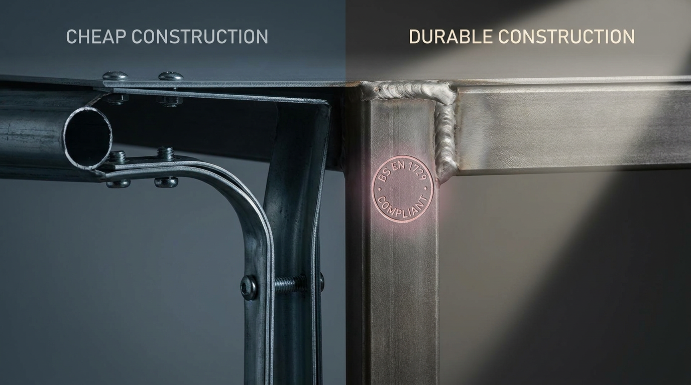 School table prices variation - cutaway showing cheap vs durable construction