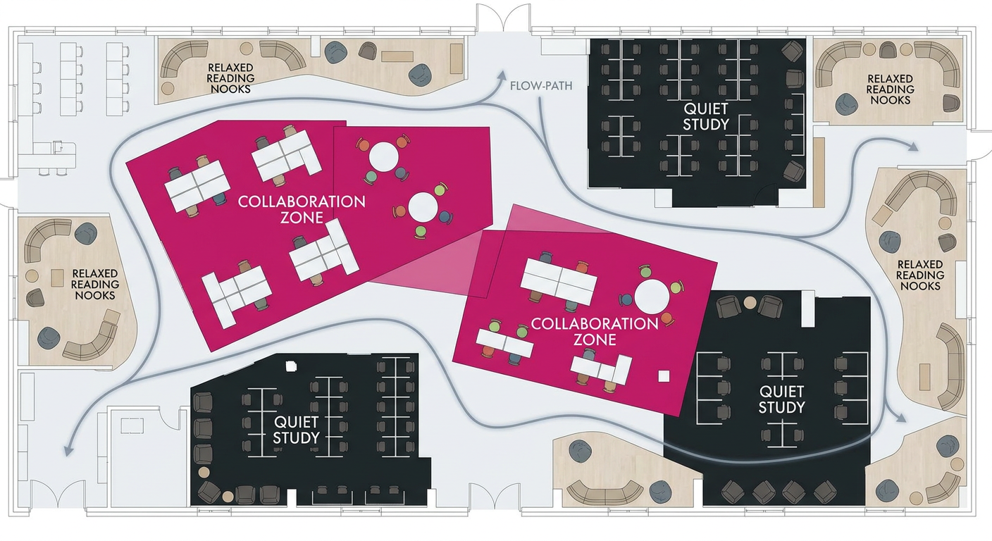 School library zoning - effective floor plan for learning
