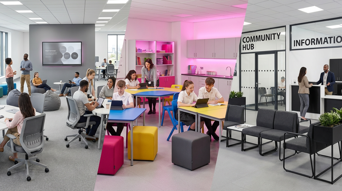 Sector-specific interior designs for offices, schools, and public bodies