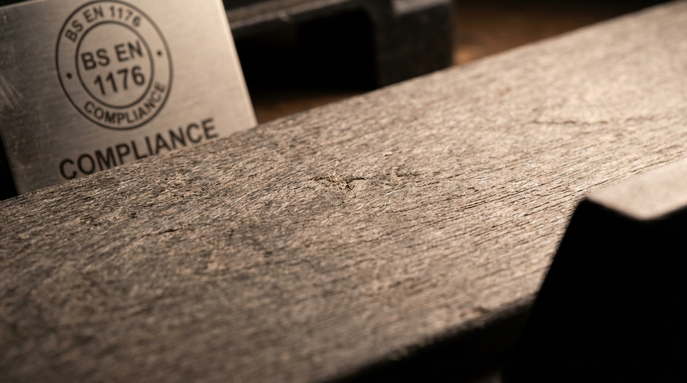 Safe and durable outdoor furniture - close-up of BS EN 1176 compliant timber