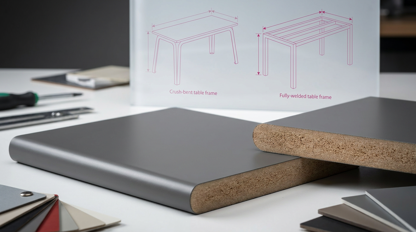 School furniture terminology - HPL and MDF samples with PU edge