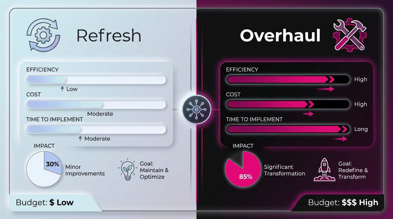 Comparison table of nursery furniture refresh vs. overhaul factors