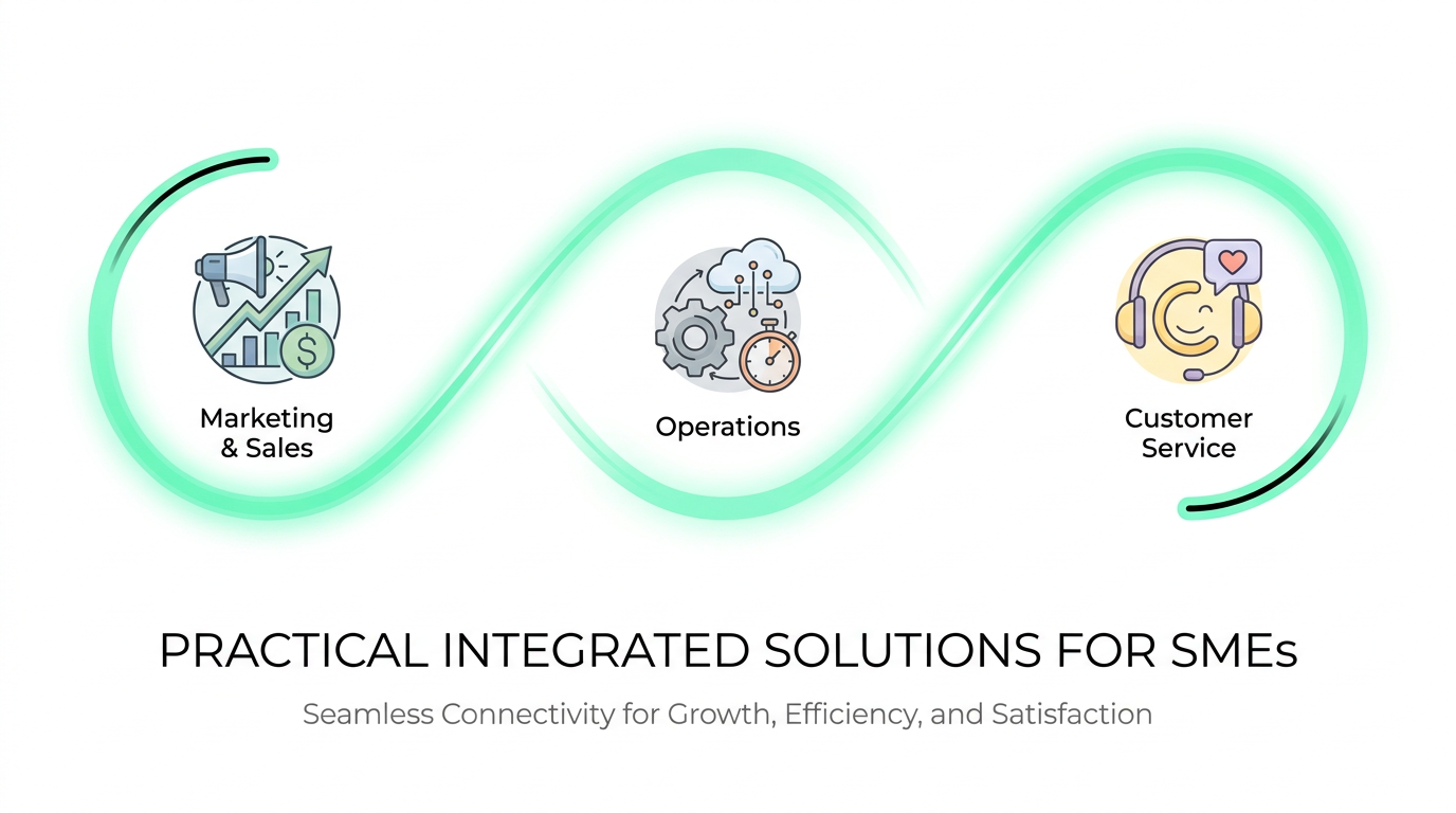 Practical AI applications - icons for marketing, operations, customer service