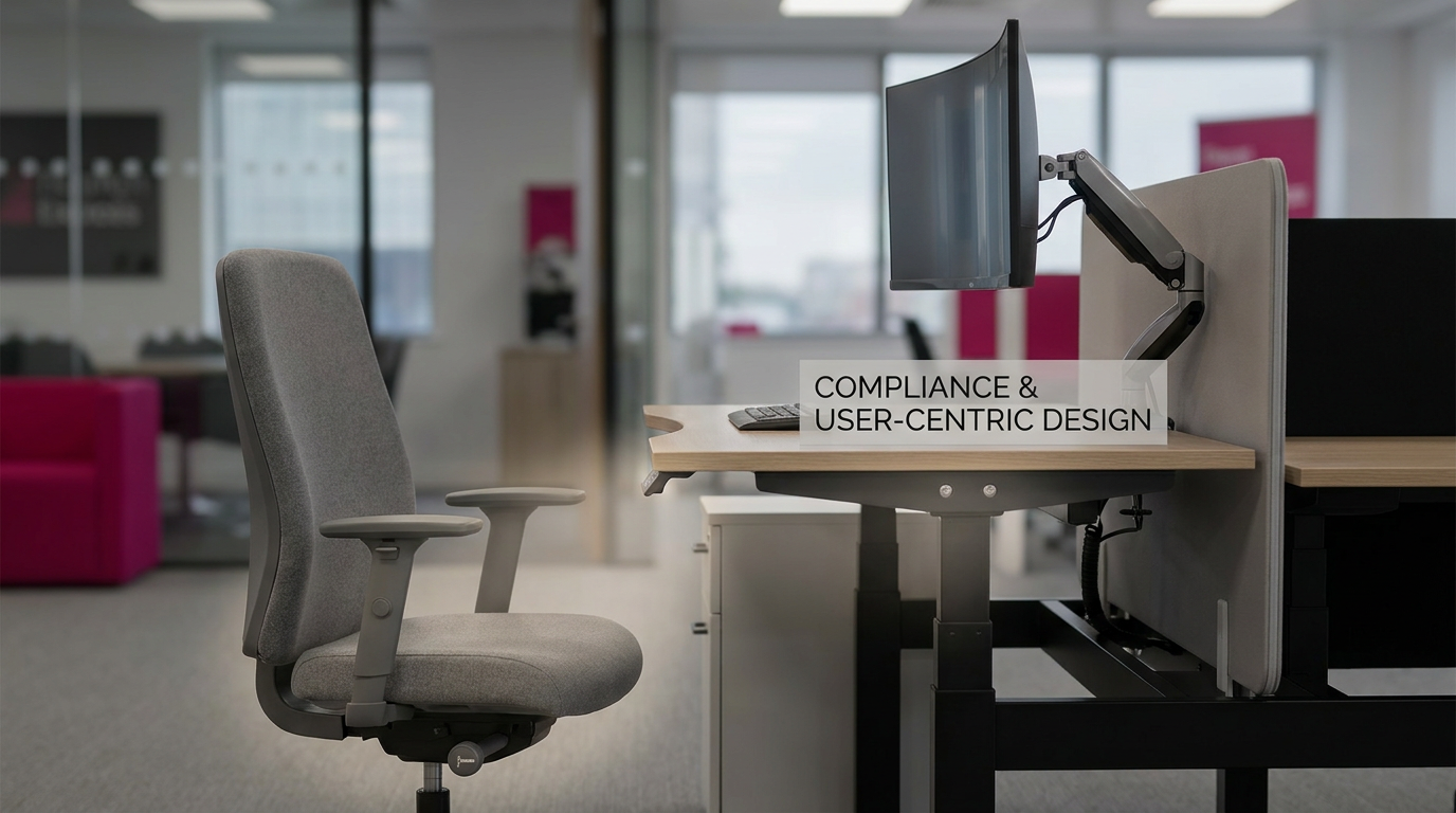UK office ergonomic workstation - adjustable chair and sit-stand desk