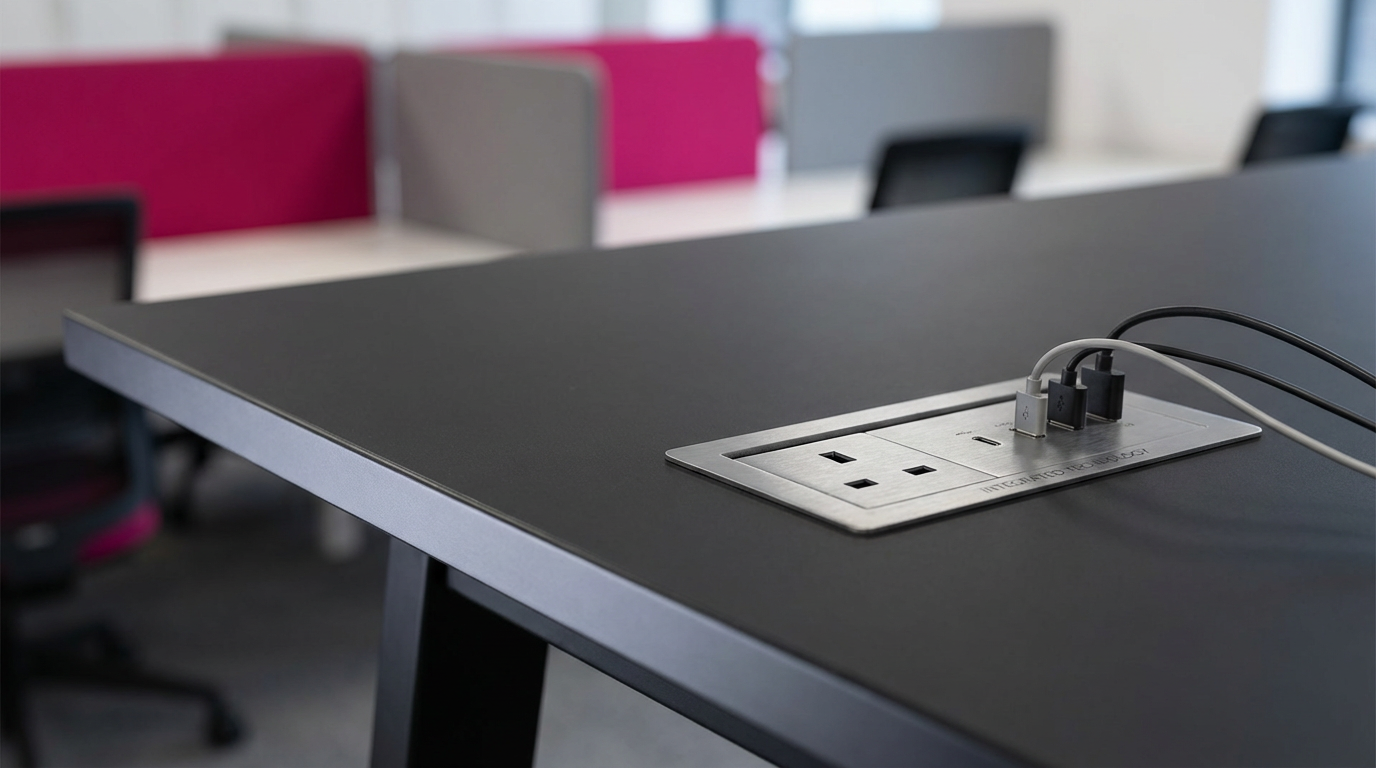 Office furniture for teamwork - high-top table with integrated power