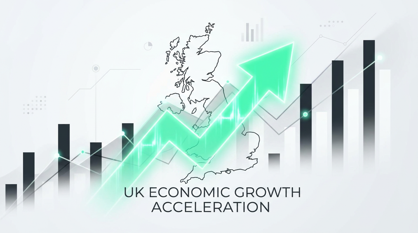 UK economy growth with AI, green arrow