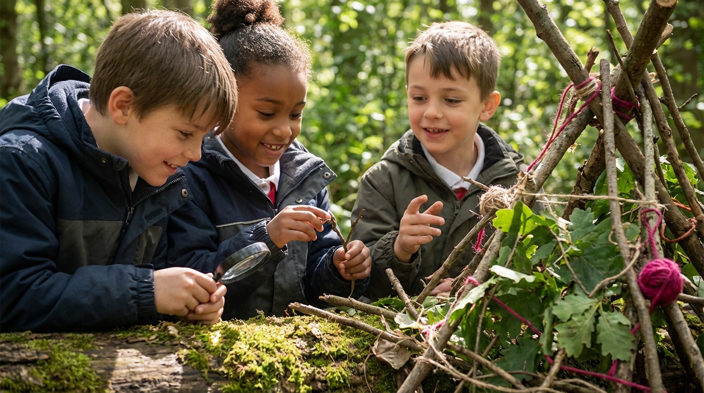 Benefits of outdoor learning - children exploring nature collaboratively