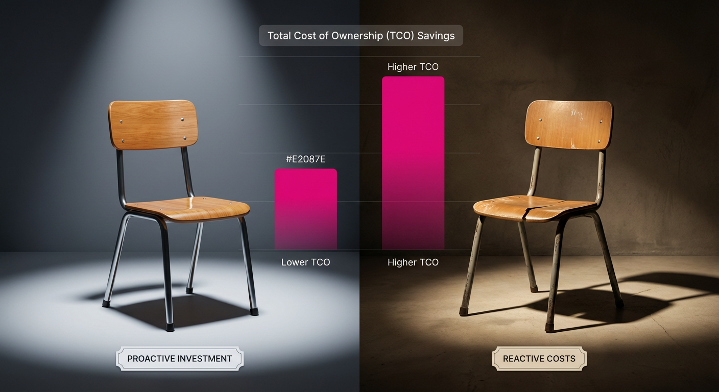 Proactive vs. reactive maintenance - new chair vs. broken chair TCO