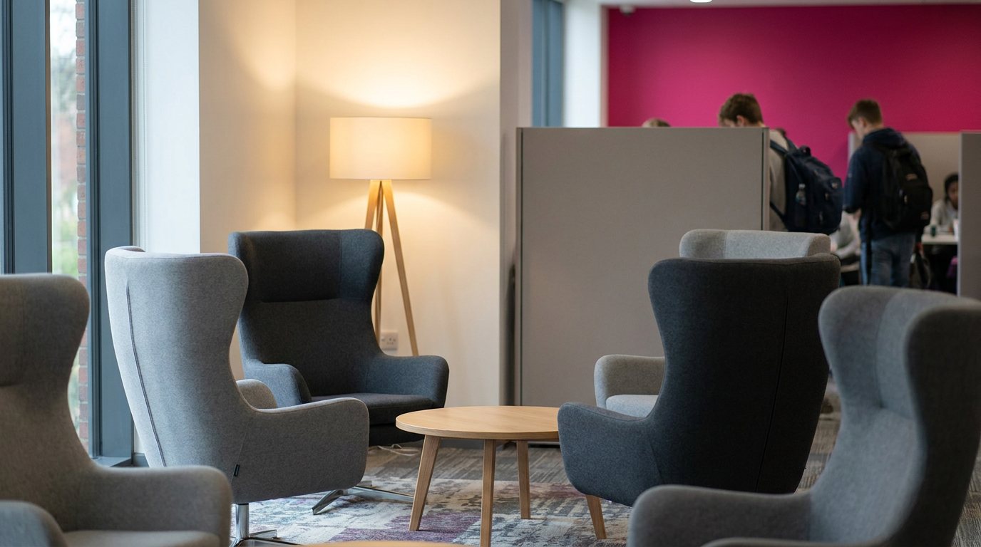 Office breakout area definition with comfortable seating