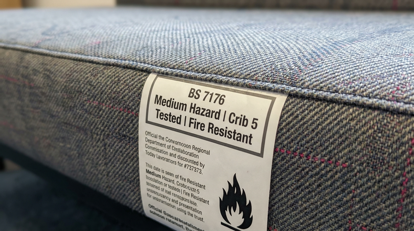 Crib 5 fire safety label on upholstered school furniture
