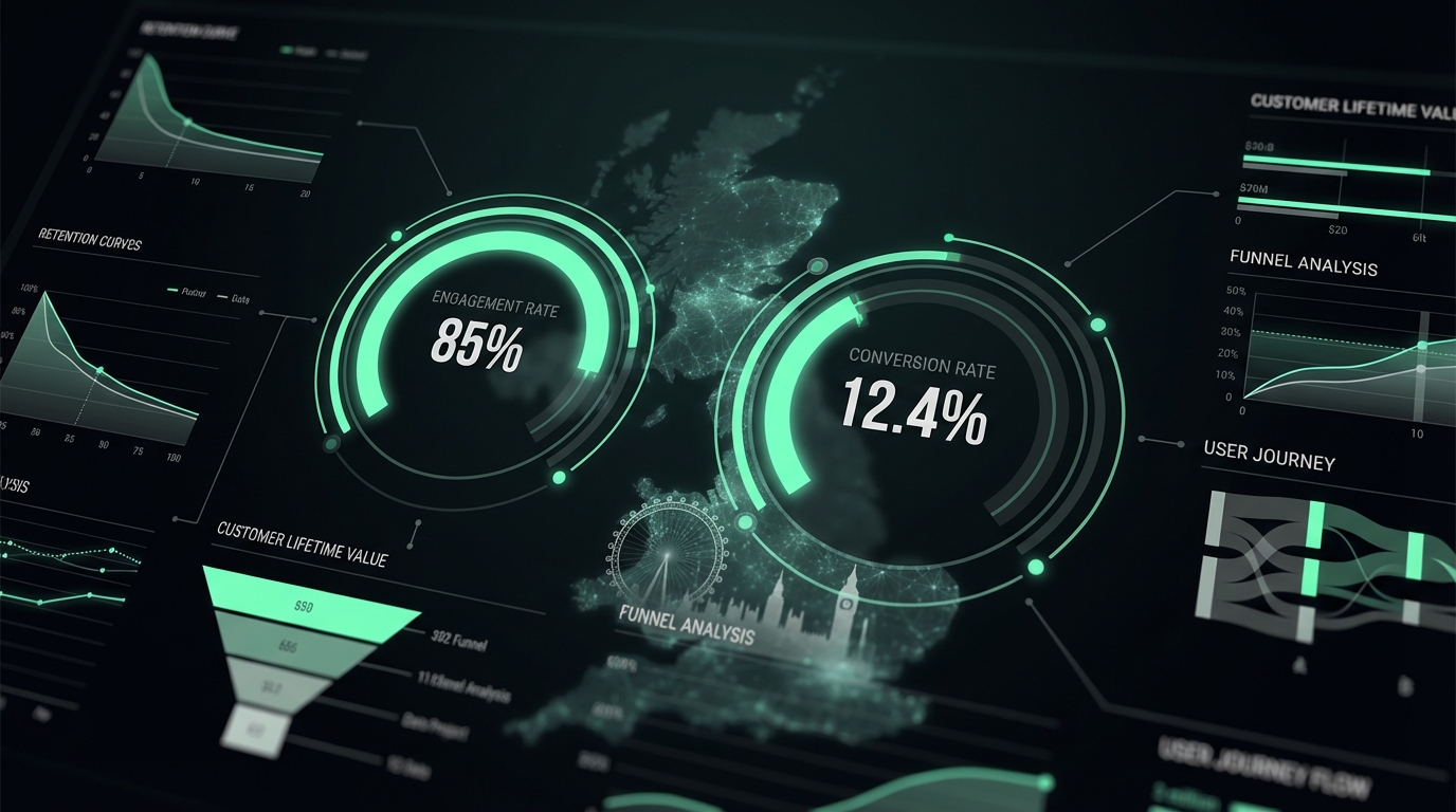 AI content performance dashboard showing key metrics for UK SMEs