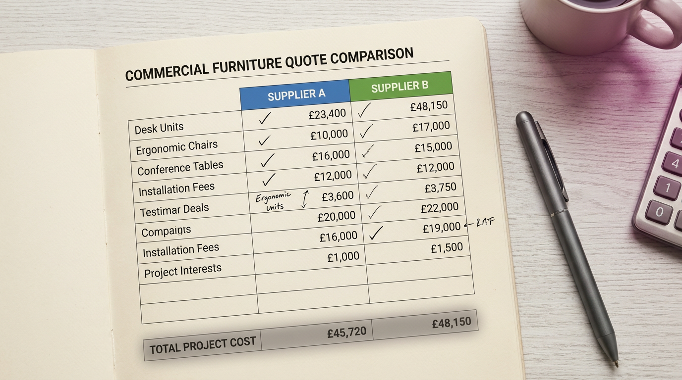 Quotation comparison - detailed spreadsheet analysis of supplier costs