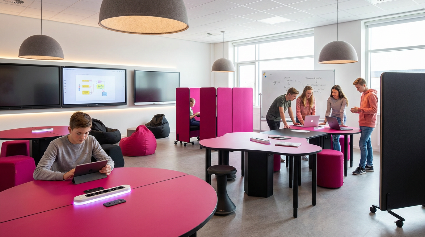 Flexible learning environment with technology and adaptable furniture