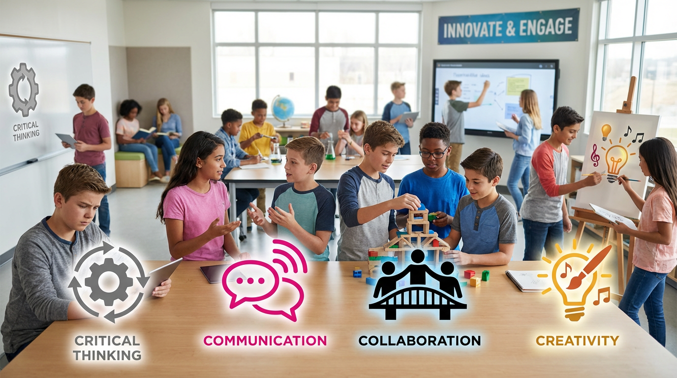 Classroom illustrating 4 Cs pedagogy and 70/30 rule teaching model