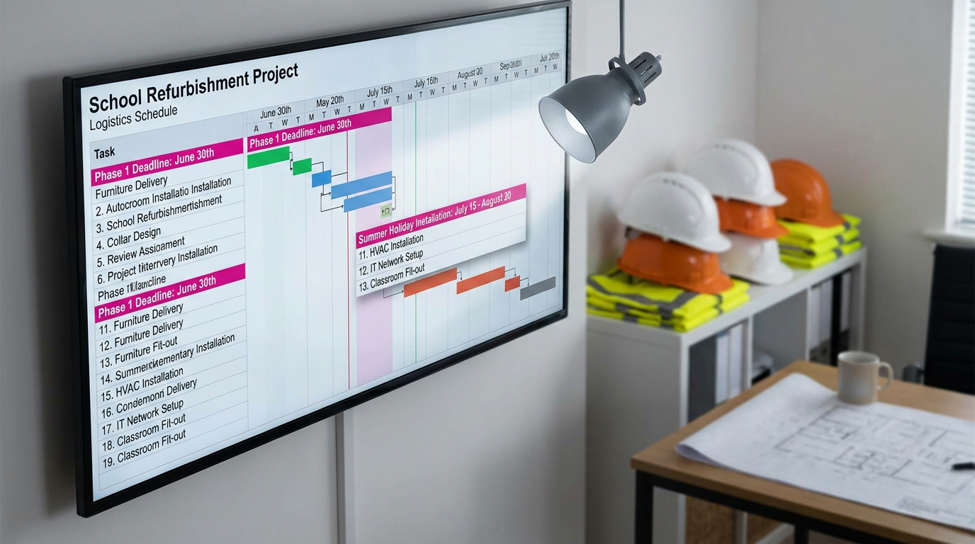School refurbishment project management - detailed logistics schedule