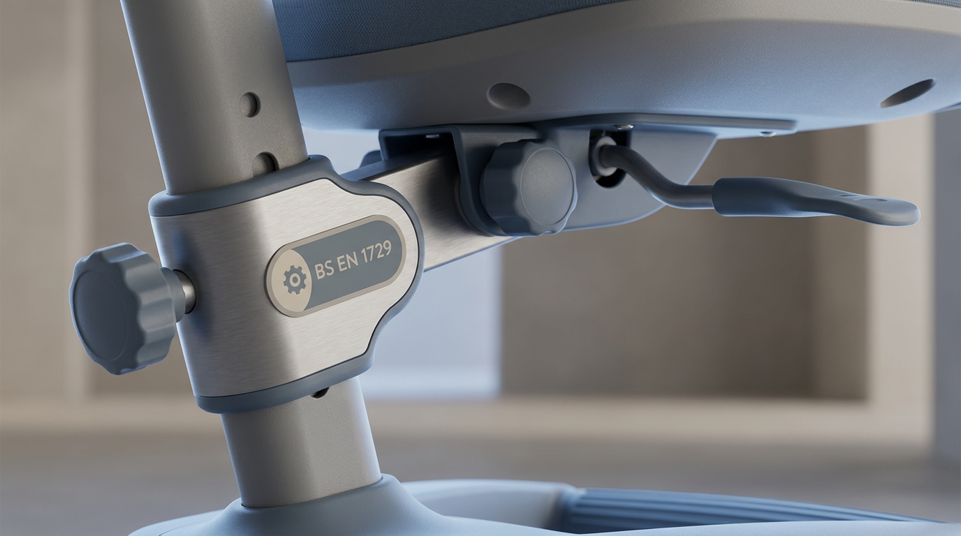 Ergonomic school chair - close-up of BS EN 1729 compliant design