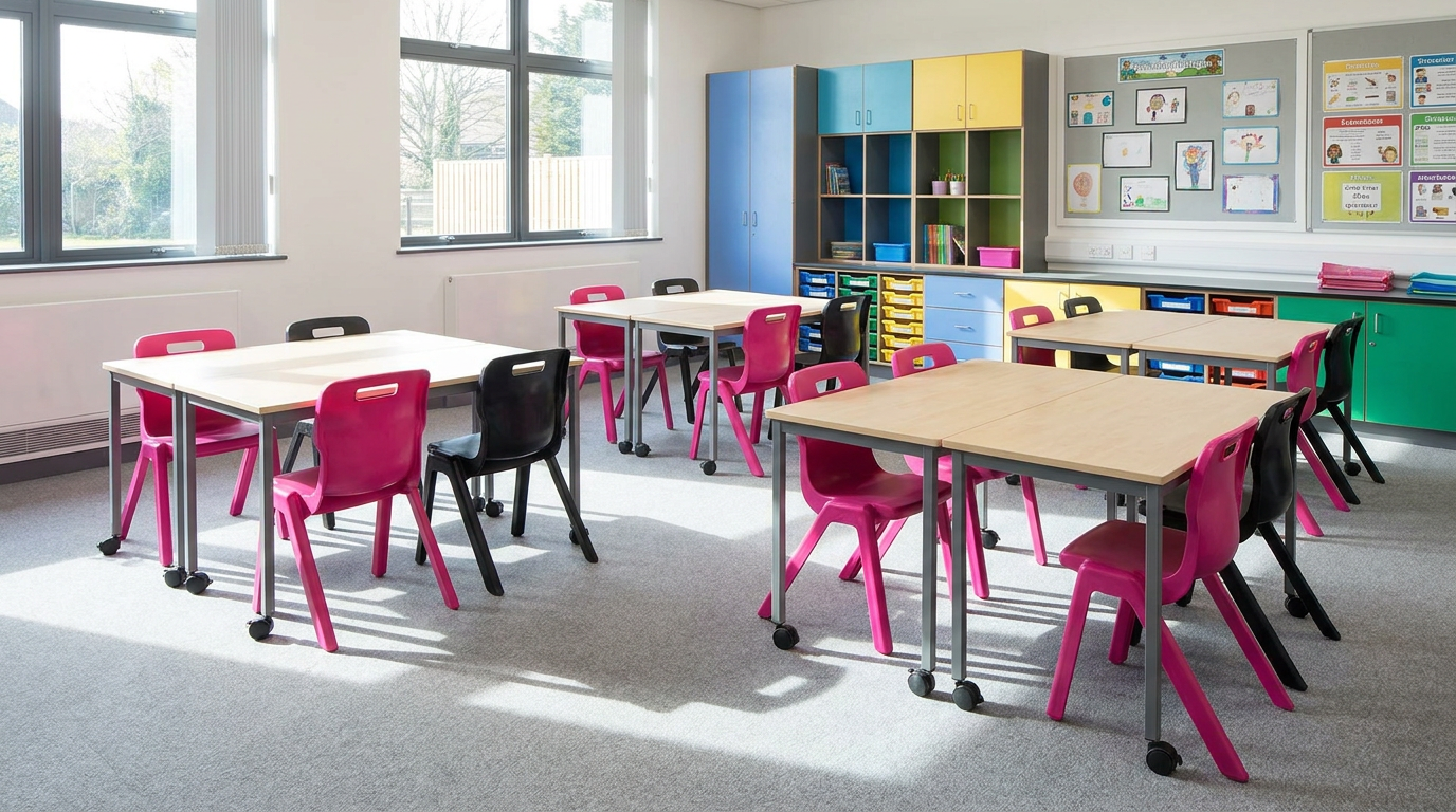 Modern school furniture solutions - flexible classroom layout with ergonomic chairs